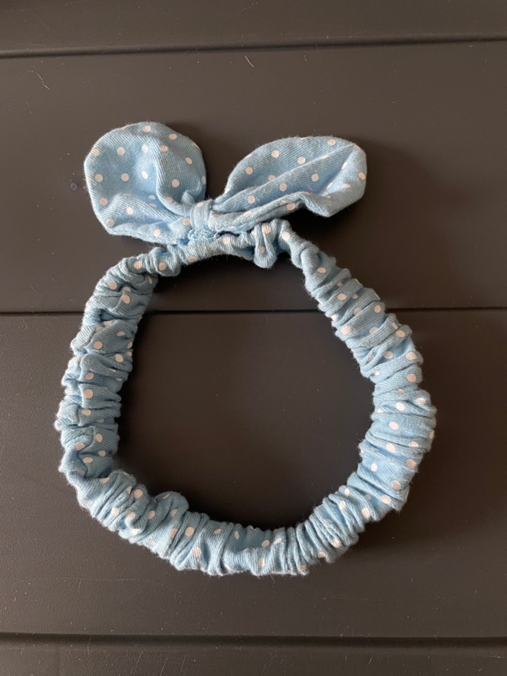 Vintage Blue Polka Dot Bow Wraparound Headband
